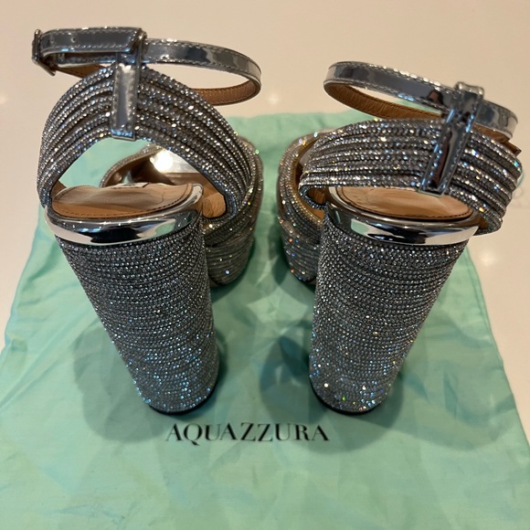 AUTH WOMEN’S AQUAZZURA SUNDANCE 140 CRYSTAL EMBELLISHED PLATFORM SANDALS - SZ 6. - Picture 9 of 12